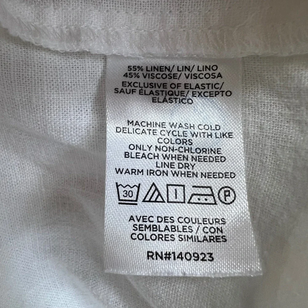 LOFT Outlet White Smocked Square Neck Puff‎ Sleeve Linen Blend Top Size L READ